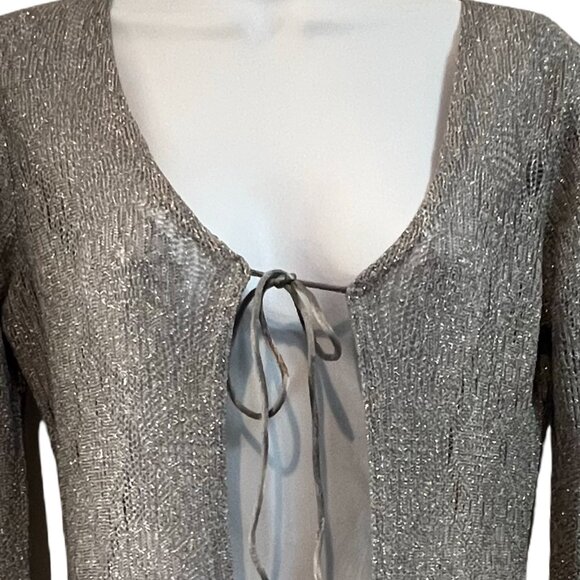 Vintage 90s / Y2K | Eye Candy | Silver Metallic | Tie Front | Fringe Cardigan - Picture 4 of 11